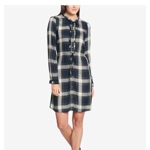 Plaid Ruffle Front Shirt dress